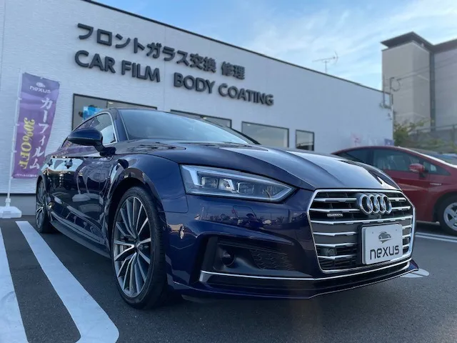 新見市のお客様にヘッドライトプロテクション+ドラレコ取付 Audi A5【nexus株式会社】